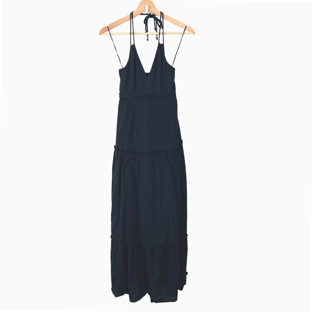 Abercrombie & Fitch Women Black Tiered Halter Maxi Dress XSP Petite Cotton Gauze